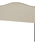 Beige Linen Blend Upholstered Arched Full Headboard With Nail Head Trim