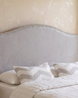 White Faux Leather Upholstered Arched Queen Headboard With Nail Head Trim