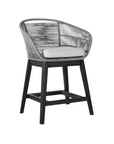 38" Light Gray Solid Wood Low back Outdoor Bar Height chair with Footrest