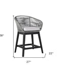 38" Light Gray Solid Wood Low back Outdoor Bar Height chair with Footrest
