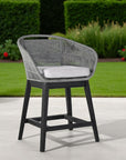 38" Light Gray Solid Wood Low back Outdoor Bar Height chair with Footrest