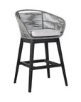 43" Light Gray Solid Wood Low back Outdoor Bar Height chair with Footrest