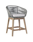 38" Light Gray Solid Wood Low back Outdoor Bar Height chair with Footrest