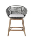 38" Light Gray Solid Wood Low back Outdoor Bar Height chair with Footrest
