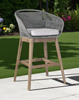 43" Gray Solid Wood Low back Outdoor Bar Height chair with Footrest