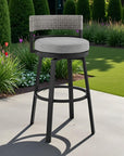 33" Light Gray Metal Swivel Low back Outdoor Bar Height chair with Footrest