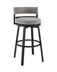 38" Light Gray Metal Swivel Low back Outdoor Bar Height chair with Footrest