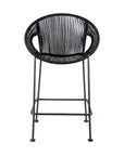 40" Black Metal Low back Outdoor Counter Height Bar chair with Footrest