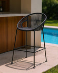 40" Black Metal Low back Outdoor Counter Height Bar chair with Footrest