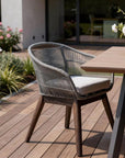 27" Gray Solid Wood Outdoor Dining Chair with Gray Cushion