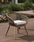 27" Gray and Natural Wood Solid Wood Outdoor Dining Chair with Gray Cushion