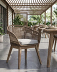 27" Gray and Natural Wood Solid Wood Outdoor Dining Chair with Gray Cushion