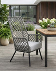 26" Gray and Black Steel Indoor Outdoor Dining Chair with Gray Cushion
