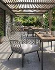 26" Gray and Black Steel Indoor Outdoor Dining Chair with Gray Cushion