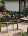 Set of Two 26" Black and Natural Wood Solid Wood Outdoor Dining Chair