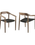 Set of Two 22" Black and Natural Wood Solid Wood Outdoor Dining Chairs