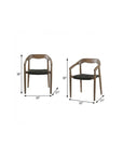 Set of Two 22" Black and Natural Wood Solid Wood Outdoor Dining Chairs