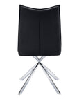 Set of Two Tufted Black And Silver Upholstered Faux Leather Dining Parsons Chairs