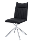 Set of Two Tufted Black And Silver Upholstered Faux Leather Dining Parsons Chairs
