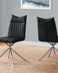 Set of Two Tufted Black And Silver Upholstered Faux Leather Dining Parsons Chairs