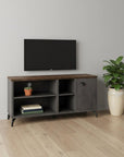 47" Brown And Gray Distressed Reclaimed Wood Enclosed and Open Storage TV Stand