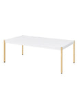 48" White and Gold Wood And Metal Coffee Table