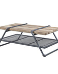 47" Natural and Gray Metal Sled Coffee Table With Shelf