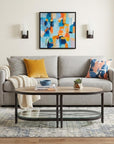47" Natural Metal Oval Sled Coffee Table With Shelf
