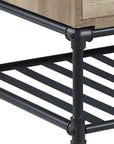 47" Oak and Brown Metal Coffee Table With Two Drawers And Shelf