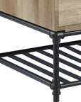 47" Oak and Brown Metal Coffee Table With Two Drawers And Shelf