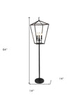 64" Black Three Light Floor Lamp With Black Geometric Shade