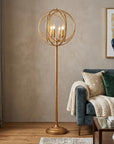 64" Gold Four Light Floor Lamp With Modern Gold Geometric Globe Shade