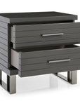23" Silver And Gray Stainless Steel Solid and Manufactured Wood Two Drawer Nightstand