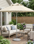 13' Ecru Polyester Round Tilt Cantilever Patio Umbrella with Stand