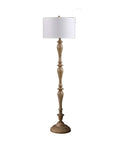 62" Brown And White Polyresin Floor Lamp With White Fabric Shade