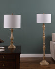 62" Brown And White Polyresin Floor Lamp With White Fabric Shade