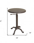 Gunmetal and Brown Iron Height Adjustable Round Pedestal End Table