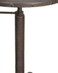 Gunmetal and Brown Iron Height Adjustable Round Pedestal End Table