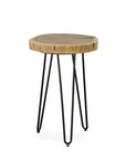 26" Black Solid Wood And Iron Round End Table