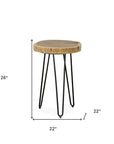 26" Black Solid Wood And Iron Round End Table