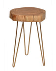 26" Gold And Natural Solid Wood Round End Table