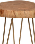 26" Gold And Natural Solid Wood Round End Table