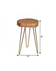 26" Gold And Natural Solid Wood Round End Table
