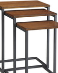 Set of Three Brown and Black Distressed Solid Wood and Metal Frame Nested Tables