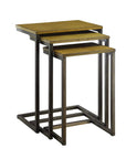 Set of Three Brown and Black Distressed Solid Wood and Steel Frame Nested Tables