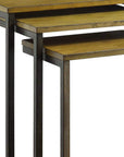 Set of Three Brown and Black Distressed Solid Wood and Steel Frame Nested Tables