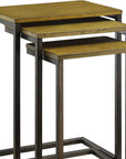 Set of Three Brown and Black Distressed Solid Wood and Steel Frame Nested Tables