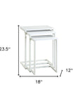 Set of Three White Solid Wood and Steel Frame Nested Tables