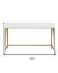 50" White And Gold Wood and Steel Vanity Table With Two Drawers