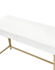 50" White And Gold Wood and Steel Vanity Table With Two Drawers